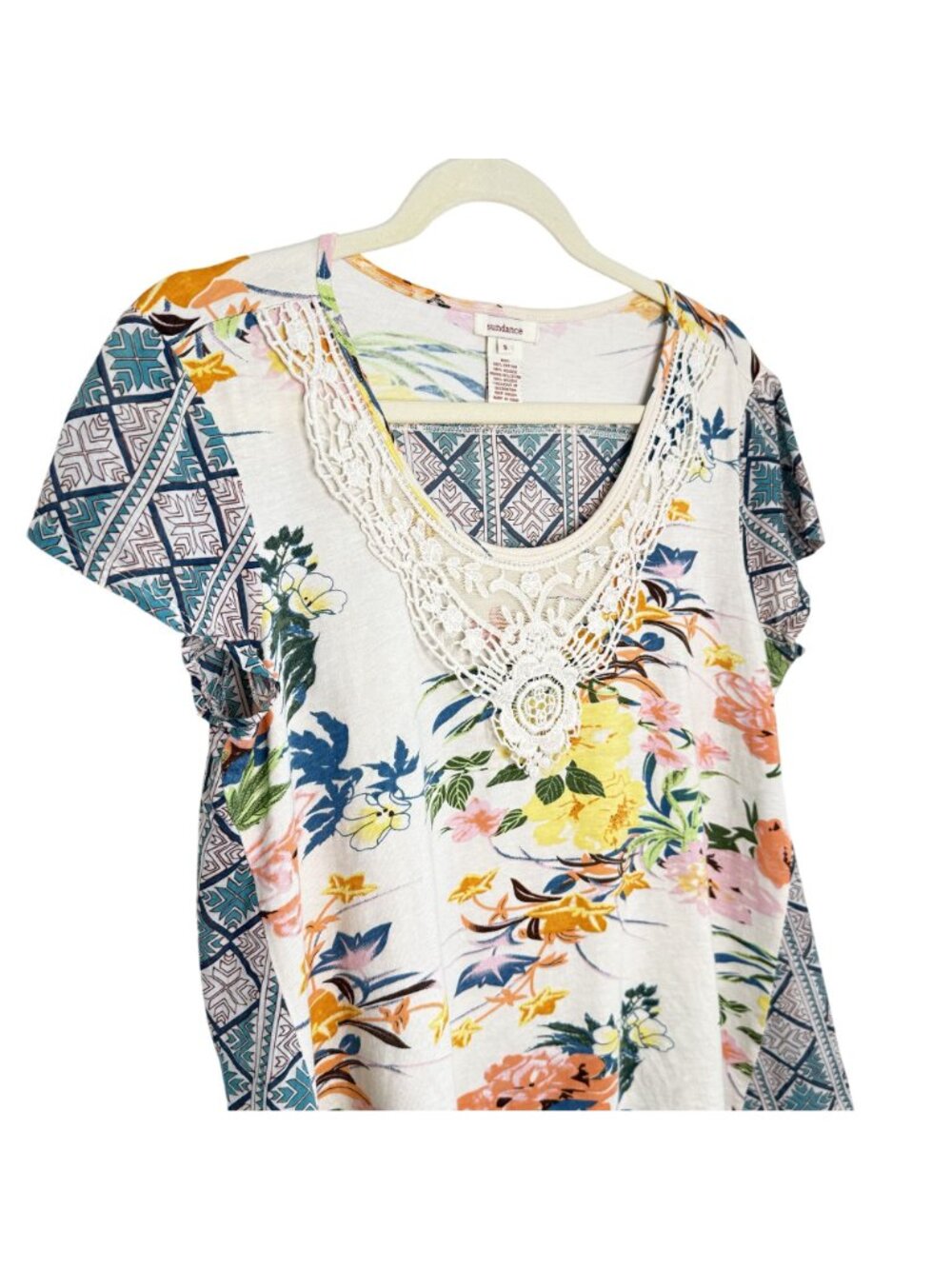 Sundance Floral & Geometric Print Top, S - Picture 3 of 7